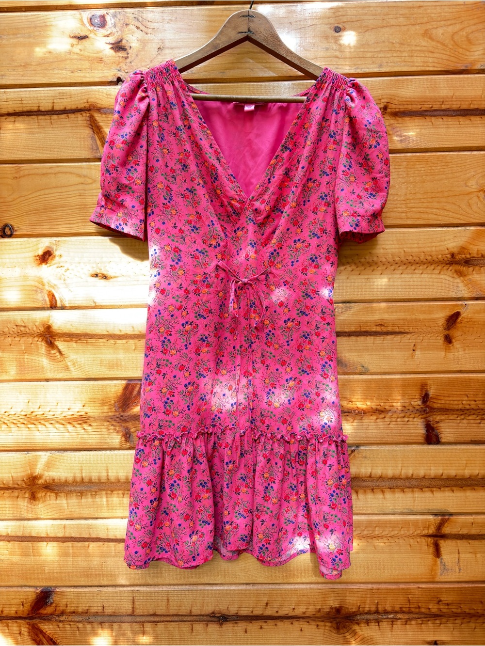 Betsey Johnson Darling Ditsy Printed Rayon Crepe Mini Dress Fruit Dove XS - Picture 3 of 6
